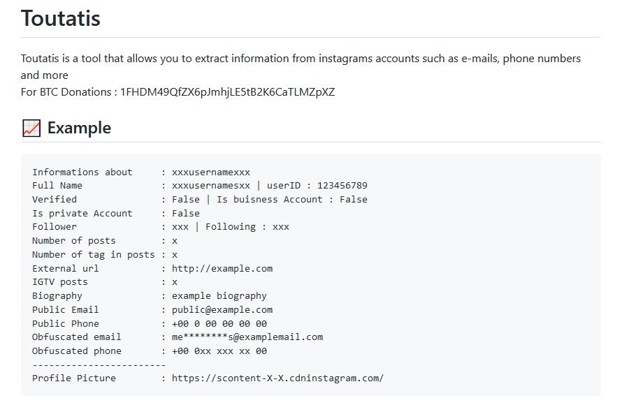 Toutatis - Extract Information From Instagrams Accounts